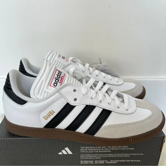 Adidas Samba Classic Leather Sneakers White Light Brown Soles New in Box - Picture 4 of 5